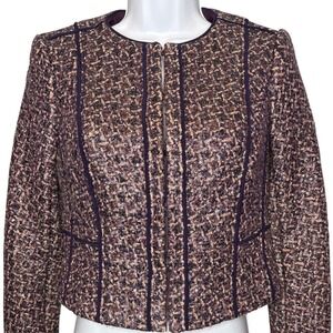 Tory Burch Womens Purple Sequin Metallic Tweed Cropped Jacket Sz 0 Career Preppy